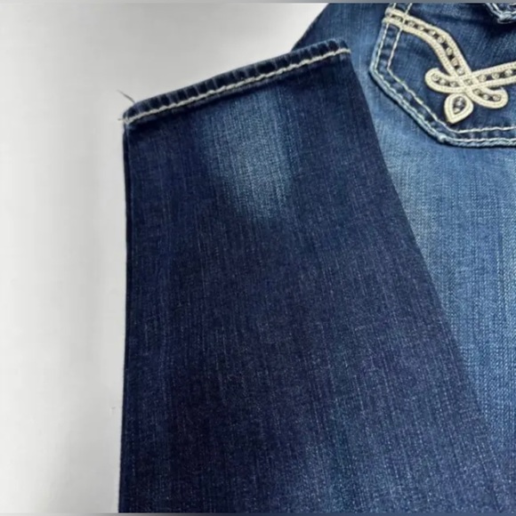 ROCK REVIVAL ELAINA Skinny Jeans Low Rise 28/31 Dark Wash Rhinestone Flip Pocket - Picture 6 of 17